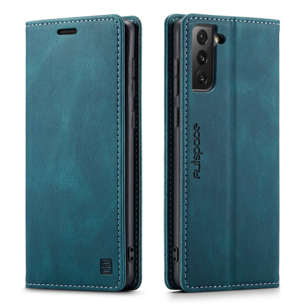 AUTSPACE A01 Series RFID-blokerende retro mat læderetui pung til Samsung Galaxy S21 4G/5G