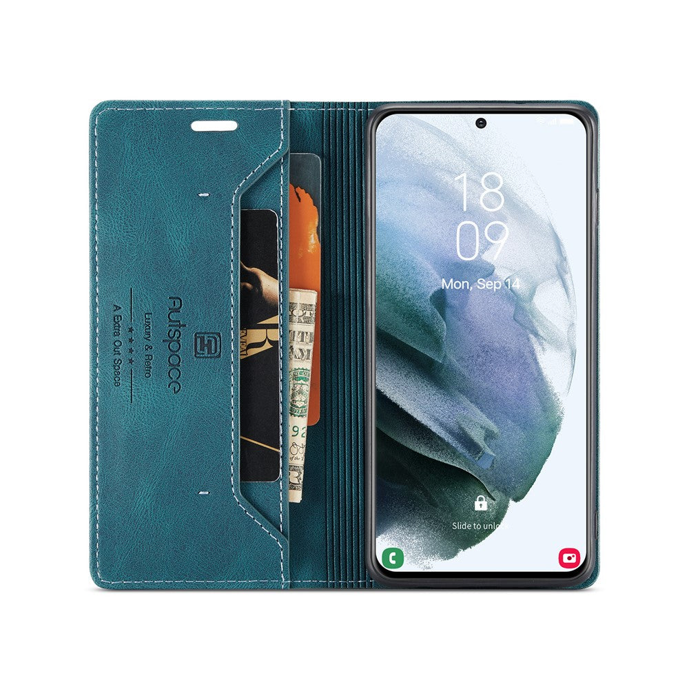 AUTSPACE A01 Series RFID-blokerende retro mat læderetui pung til Samsung Galaxy S21 4G/5G