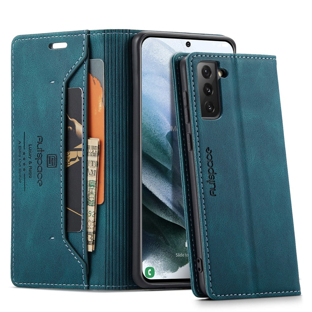 AUTSPACE A01 Series RFID-blokerende retro mat læderetui pung til Samsung Galaxy S21 4G/5G