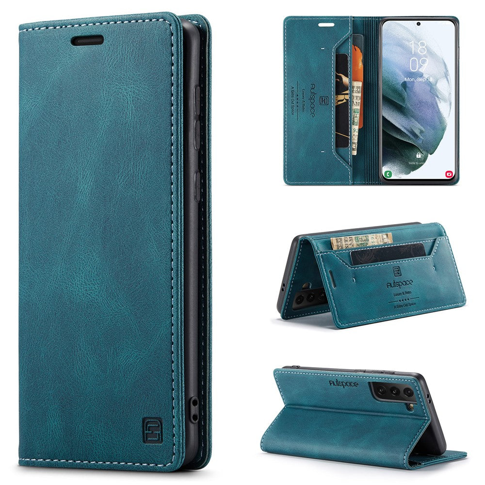 AUTSPACE A01 Series RFID-blokerende retro mat læderetui pung til Samsung Galaxy S21 4G/5G