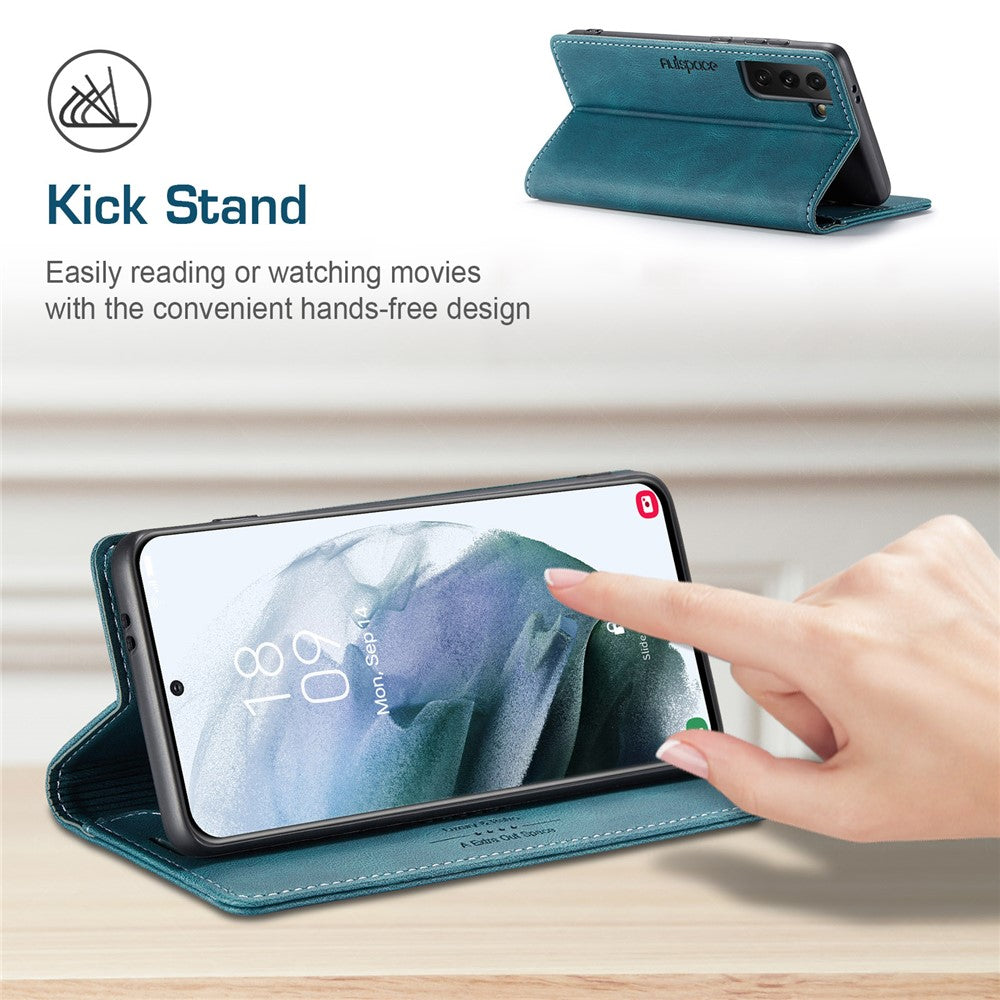 AUTSPACE A01 Series RFID-blokerende retro mat læderetui pung til Samsung Galaxy S21 4G/5G