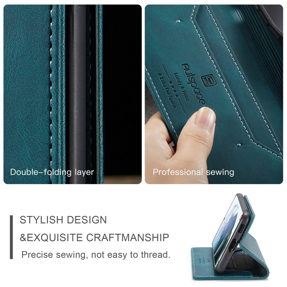 AUTSPACE A01 Series RFID-blokerende retro mat læderetui pung til Samsung Galaxy S21 4G/5G