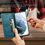 AUTSPACE A01 Series RFID-blokerende retro mat læderetui pung til Samsung Galaxy S21 4G/5G