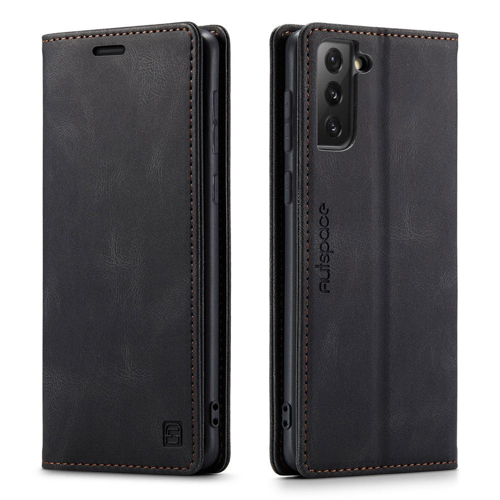 AUTSPACE A01 Series RFID-blokerende retro mat læderetui pung til Samsung Galaxy S21 4G/5G
