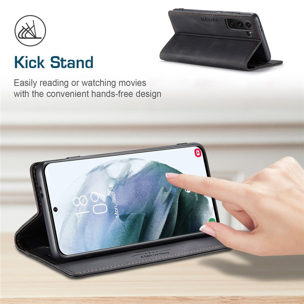 AUTSPACE A01 Series Retro Style Matte Stand Wallet Leather Case for Samsung Galaxy S21+ 5G