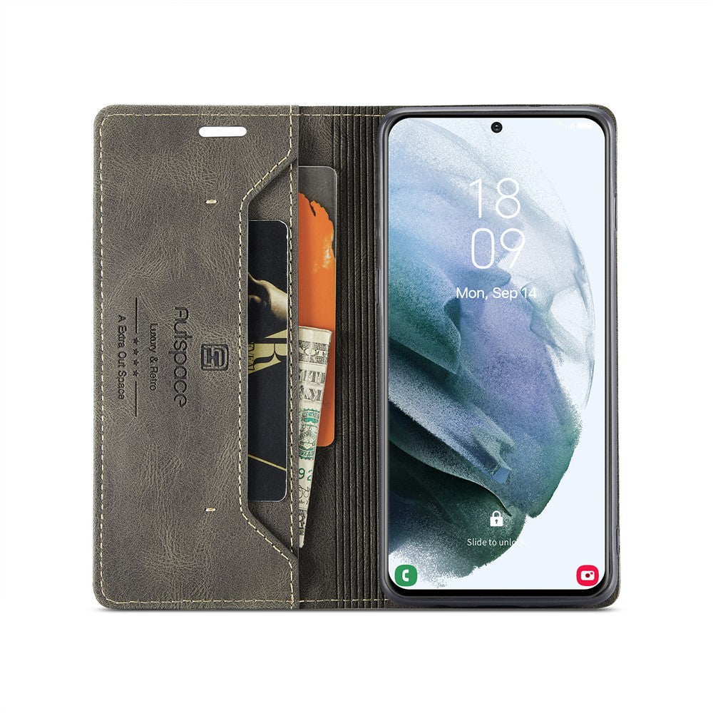 AUTSPACE A01 Series Retro Style Matte Stand Wallet Leather Case for Samsung Galaxy S21+ 5G