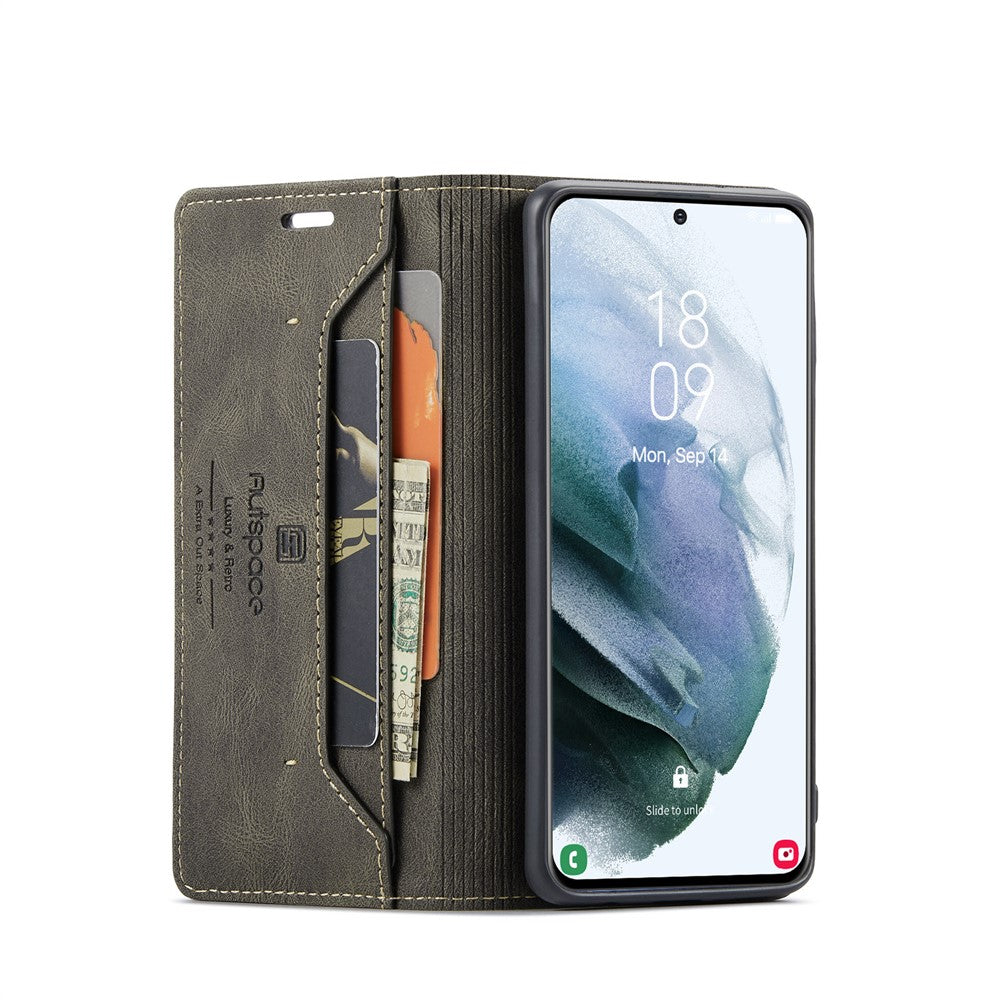 AUTSPACE A01 Series Retro Style Matte Stand Wallet Leather Case for Samsung Galaxy S21+ 5G