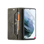 AUTSPACE A01 Series Retro Style Matte Stand Wallet Leather Case for Samsung Galaxy S21+ 5G