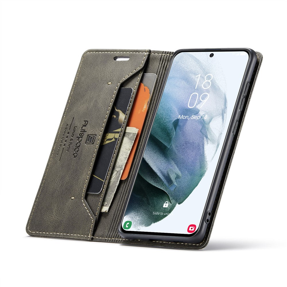 AUTSPACE A01 Series Retro Style Matte Stand Wallet Leather Case for Samsung Galaxy S21+ 5G