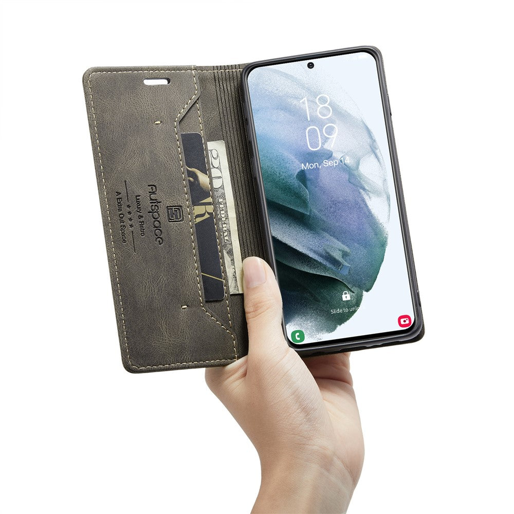 AUTSPACE A01 Series Retro Style Matte Stand Wallet Leather Case for Samsung Galaxy S21+ 5G