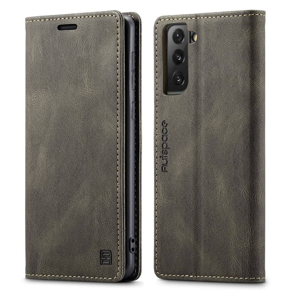 AUTSPACE A01 Series Retro Style Matte Stand Wallet Leather Case for Samsung Galaxy S21+ 5G