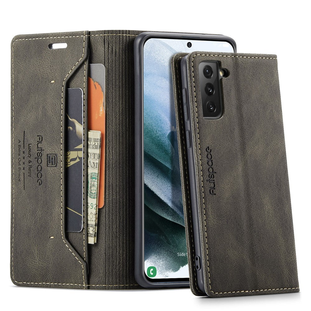 AUTSPACE A01 Series Retro Style Matte Stand Wallet Leather Case for Samsung Galaxy S21+ 5G