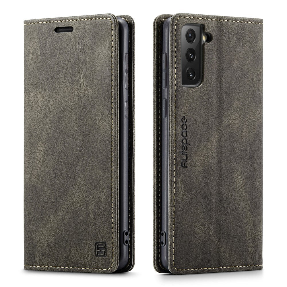 AUTSPACE A01 Series Retro Style Matte Stand Wallet Leather Case for Samsung Galaxy S21+ 5G