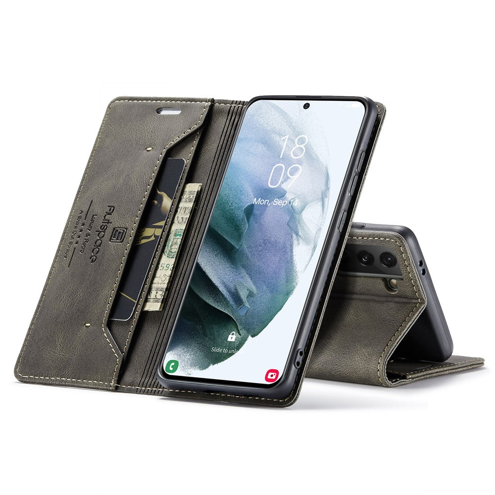 AUTSPACE A01 Series Retro Style Matte Stand Wallet Leather Case for Samsung Galaxy S21+ 5G