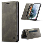 AUTSPACE A01 Series Retro Style Matte Stand Wallet Leather Case for Samsung Galaxy S21+ 5G