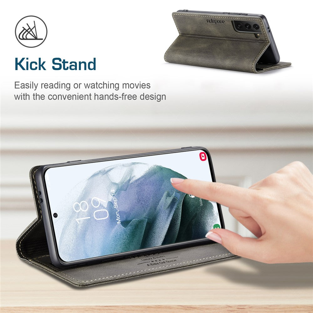 AUTSPACE A01 Series Retro Style Matte Stand Wallet Leather Case for Samsung Galaxy S21+ 5G
