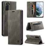 AUTSPACE A01 Series Retro Style Matte Stand Wallet Leather Case for Samsung Galaxy S21+ 5G