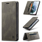 AUTSPACE A01 Series Retro Style Matte Stand Wallet Leather Case for Samsung Galaxy S21+ 5G