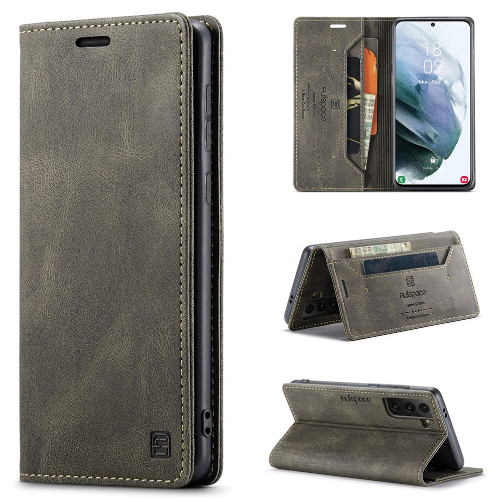 AUTSPACE A01 Series Retro Style Matte Stand Wallet Leather Case for Samsung Galaxy S21+ 5G
