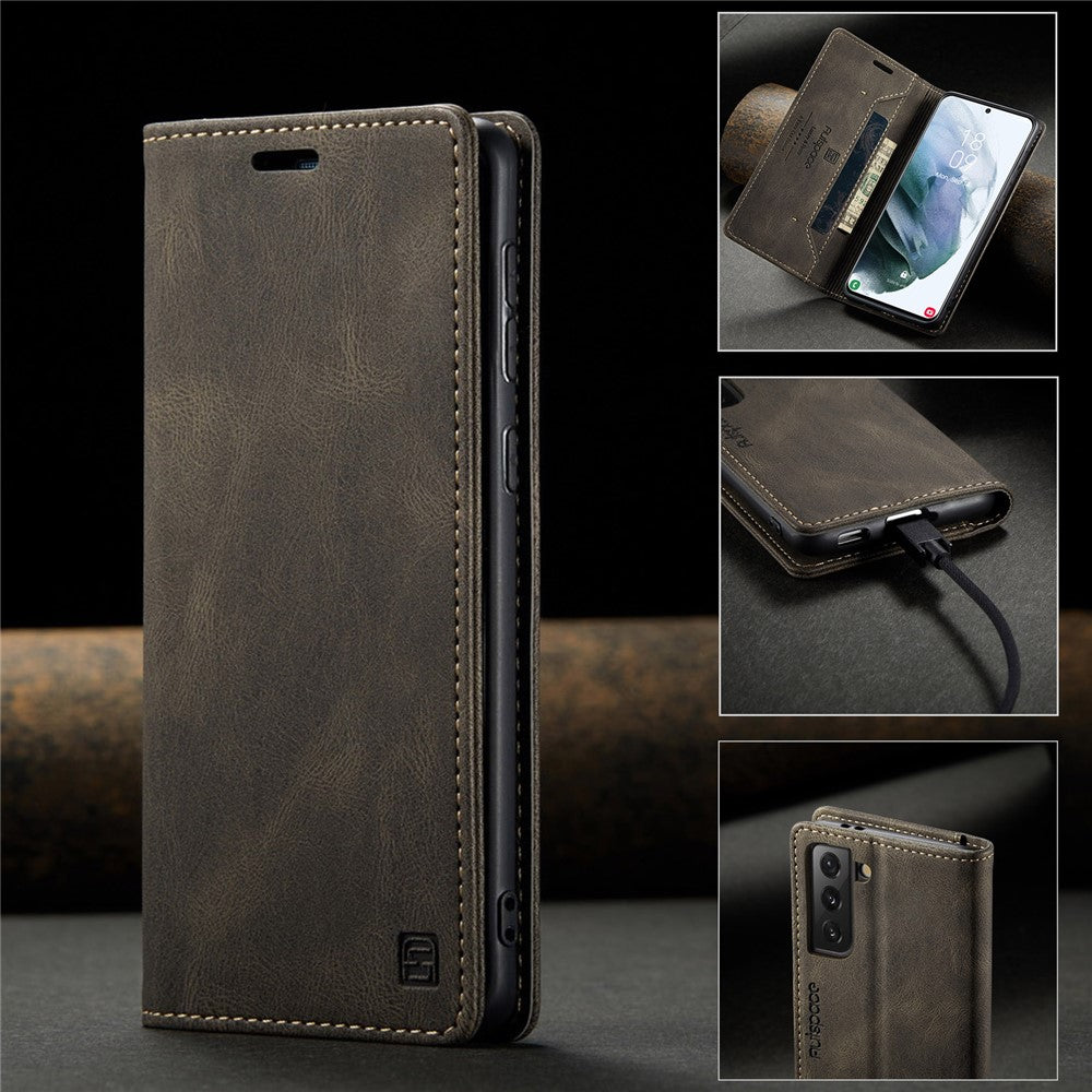 AUTSPACE A01 Series Retro Style Matte Stand Wallet Leather Case for Samsung Galaxy S21+ 5G