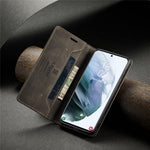 AUTSPACE A01 Series Retro Style Matte Stand Wallet Leather Case for Samsung Galaxy S21+ 5G