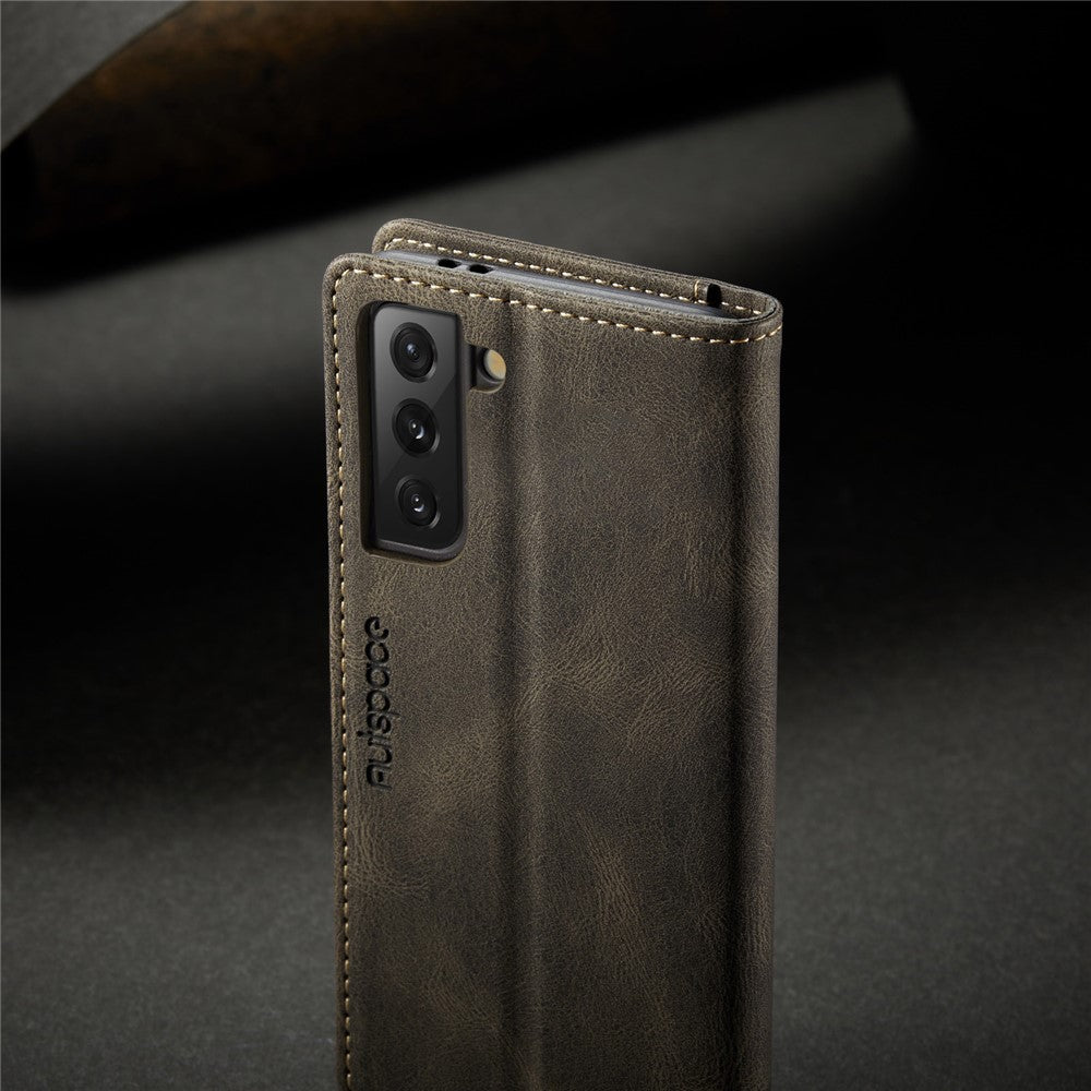 AUTSPACE A01 Series Retro Style Matte Stand Wallet Leather Case for Samsung Galaxy S21+ 5G