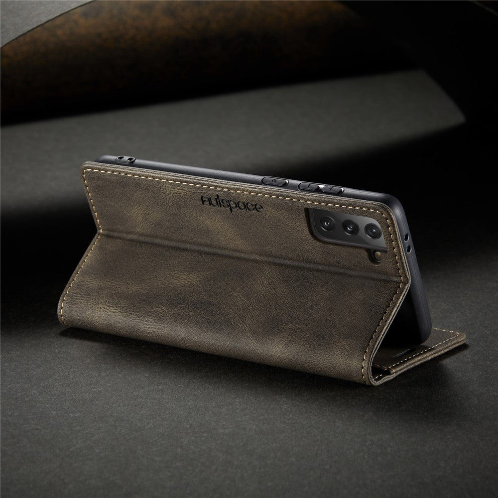 AUTSPACE A01 Series Retro Style Matte Stand Wallet Leather Case for Samsung Galaxy S21+ 5G