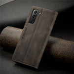 AUTSPACE A01 Series Retro Style Matte Stand Wallet Leather Case for Samsung Galaxy S21+ 5G