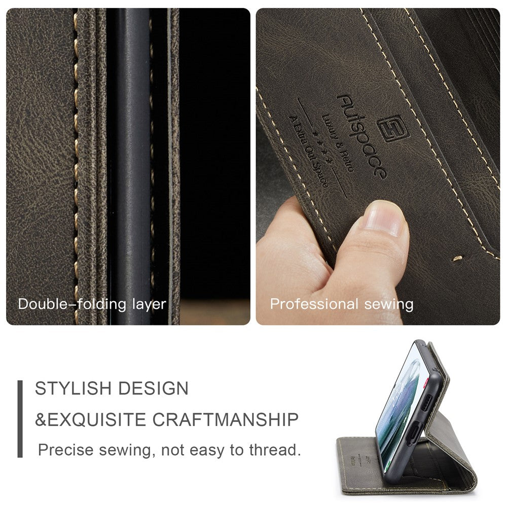 AUTSPACE A01 Series Retro Style Matte Stand Wallet Leather Case for Samsung Galaxy S21+ 5G