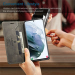 AUTSPACE A01 Series Retro Style Matte Stand Wallet Leather Case for Samsung Galaxy S21+ 5G