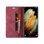AUTSPACE A01 Series for Samsung Galaxy S21 Ultra 5G Leather Case Wallet RFID Blocking Cover