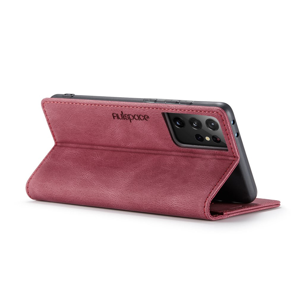 AUTSPACE A01 Series for Samsung Galaxy S21 Ultra 5G Leather Case Wallet RFID Blocking Cover