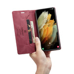 AUTSPACE A01 Series for Samsung Galaxy S21 Ultra 5G Leather Case Wallet RFID Blocking Cover