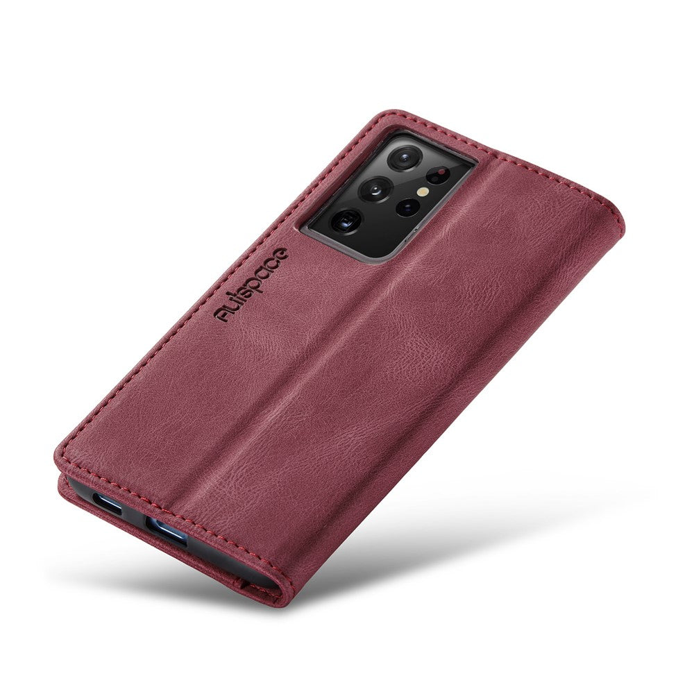 AUTSPACE A01 Series for Samsung Galaxy S21 Ultra 5G Leather Case Wallet RFID Blocking Cover