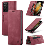AUTSPACE A01 Series for Samsung Galaxy S21 Ultra 5G Leather Case Wallet RFID Blocking Cover