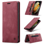 AUTSPACE A01 Series for Samsung Galaxy S21 Ultra 5G Leather Case Wallet RFID Blocking Cover