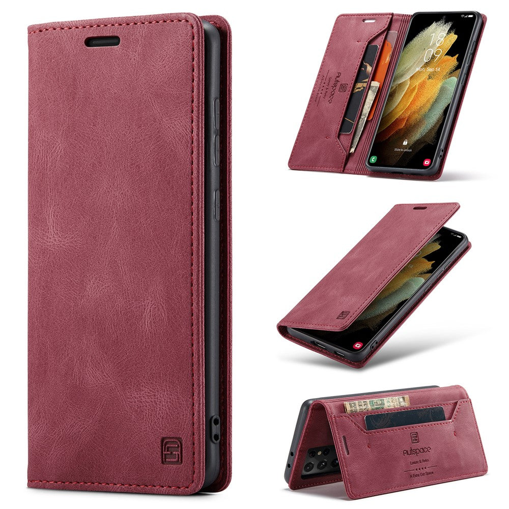 AUTSPACE A01 Series for Samsung Galaxy S21 Ultra 5G Leather Case Wallet RFID Blocking Cover