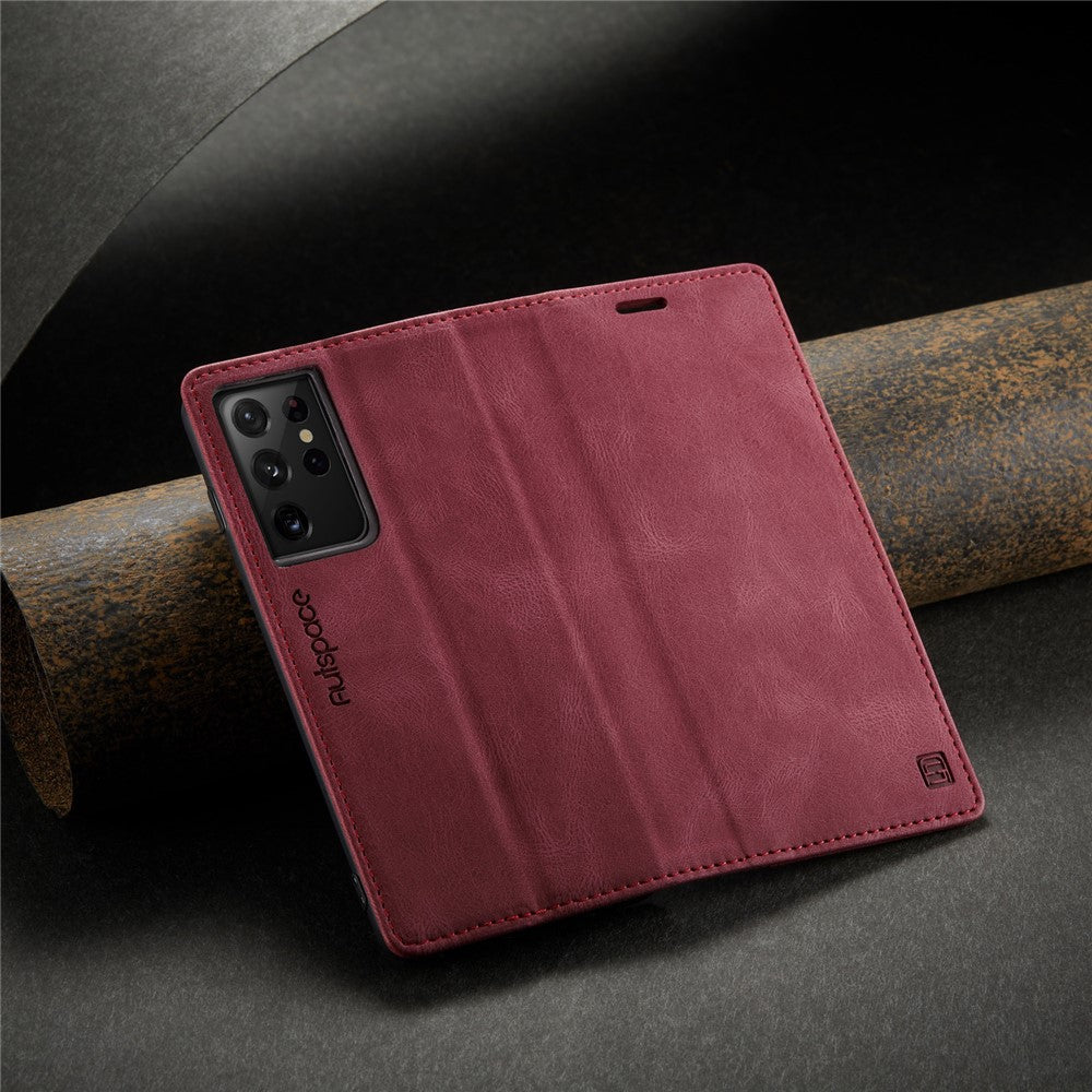 AUTSPACE A01 Series for Samsung Galaxy S21 Ultra 5G Leather Case Wallet RFID Blocking Cover