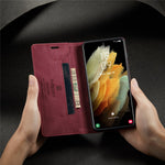 AUTSPACE A01 Series for Samsung Galaxy S21 Ultra 5G Leather Case Wallet RFID Blocking Cover