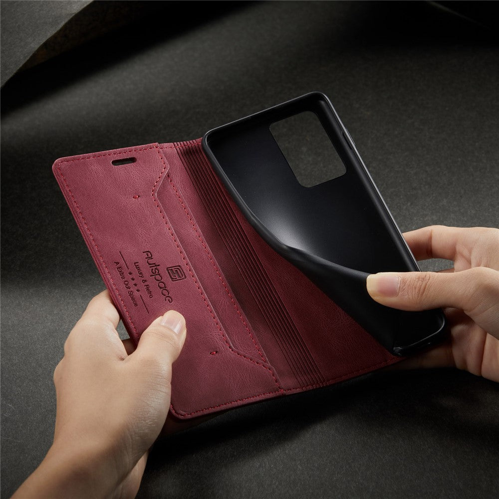 AUTSPACE A01 Series for Samsung Galaxy S21 Ultra 5G Leather Case Wallet RFID Blocking Cover