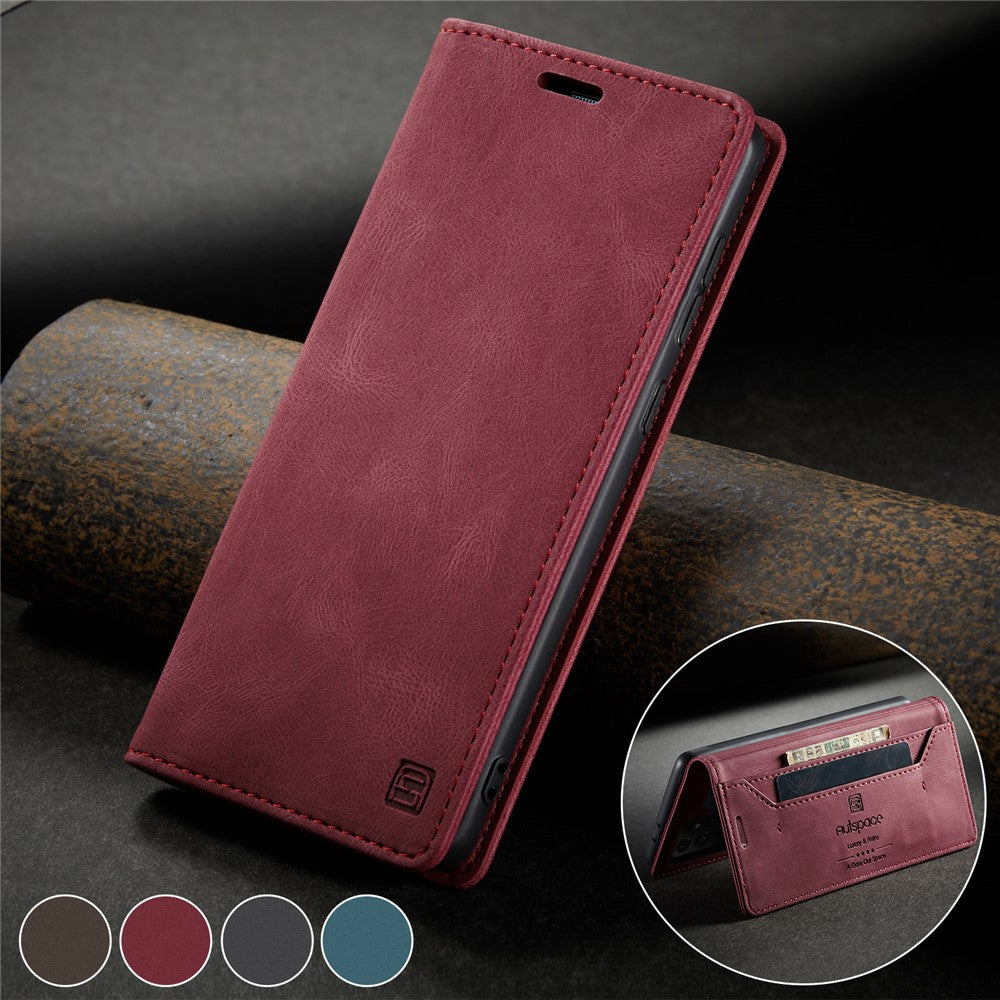 AUTSPACE A01 Series til Samsung Galaxy S21 Ultra 5G Læderpung RFID Blokerende Cover