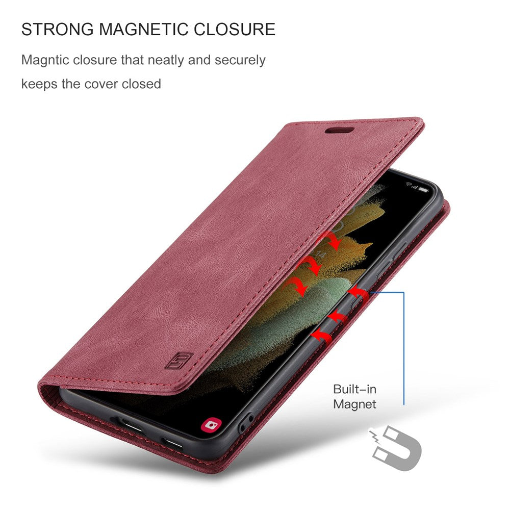 AUTSPACE A01 Series for Samsung Galaxy S21 Ultra 5G Leather Case Wallet RFID Blocking Cover