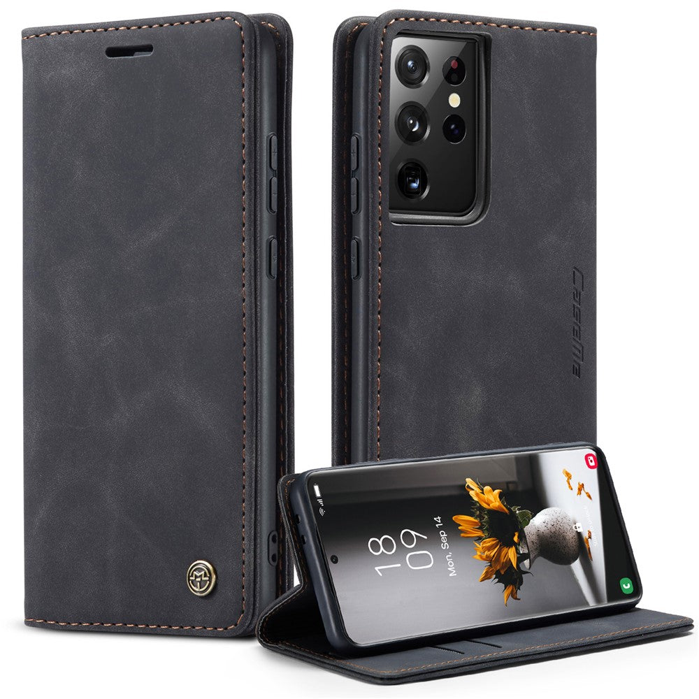 CASEME 013 Series Magnetic Clasp Stand Wallet Leather Shell for Samsung Galaxy S21 Ultra 5G