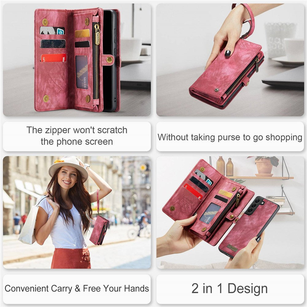 CASEME 008 Series for Samsung Galaxy S21 4G / 5G Detachable Design Magnetic TPU+PU Leather Shell Phone Case Wallet Anti-scratch Phone Cover