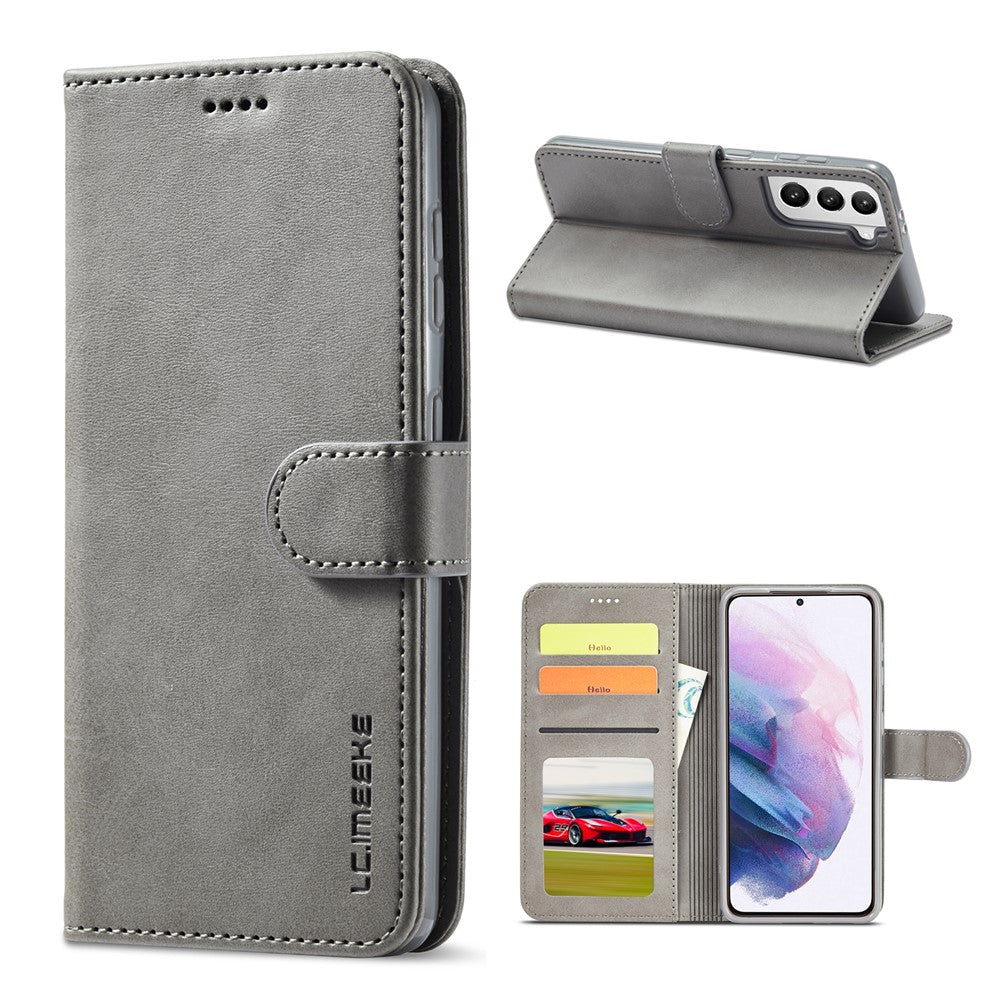 LC.IMEEKE Phone Shell for Samsung Galaxy S21 4G/5G PU Leather Wallet Foldable Stand Case