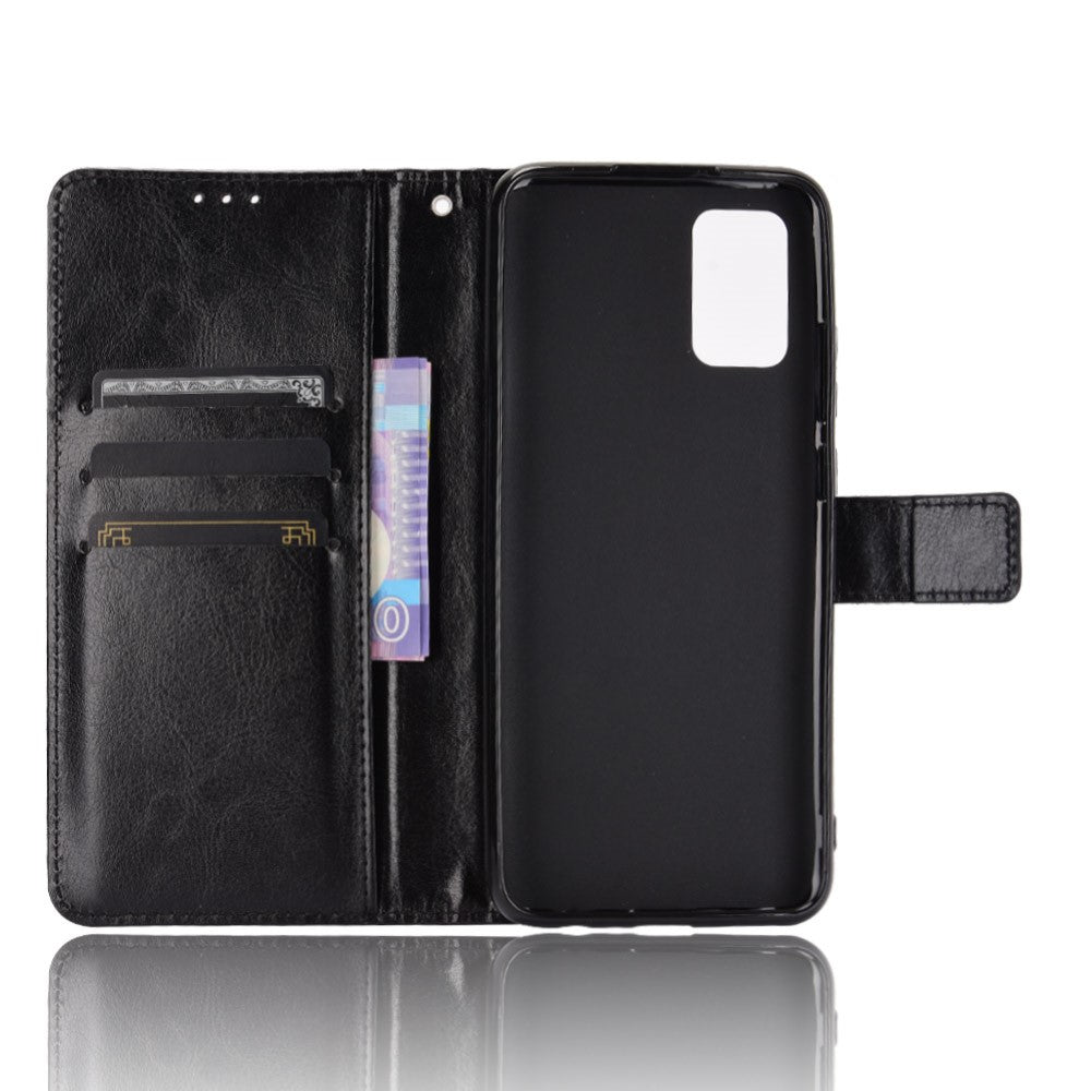 Full Protection Crazy Horse Texture Leather Wallet Stand Shell for Samsung Galaxy A02s (164.2mm)