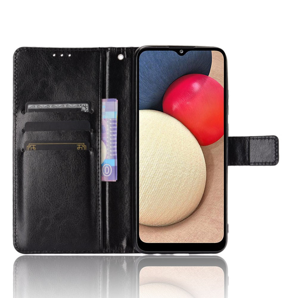 Full Protection Crazy Horse Texture Leather Wallet Stand Shell for Samsung Galaxy A02s (164.2mm)