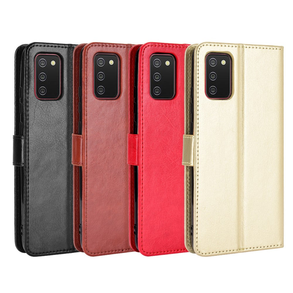 Full Protection Crazy Horse Texture Leather Wallet Stand Shell for Samsung Galaxy A02s (164.2mm)