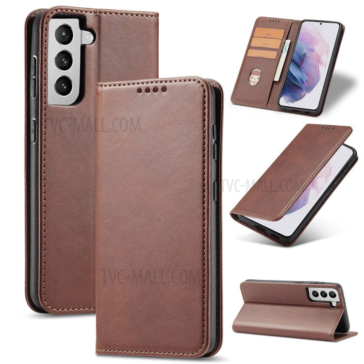 Auto-absorbed Leather Wallet Stand Cell Phone Protective Case for Samsung Galaxy S21+ 5G