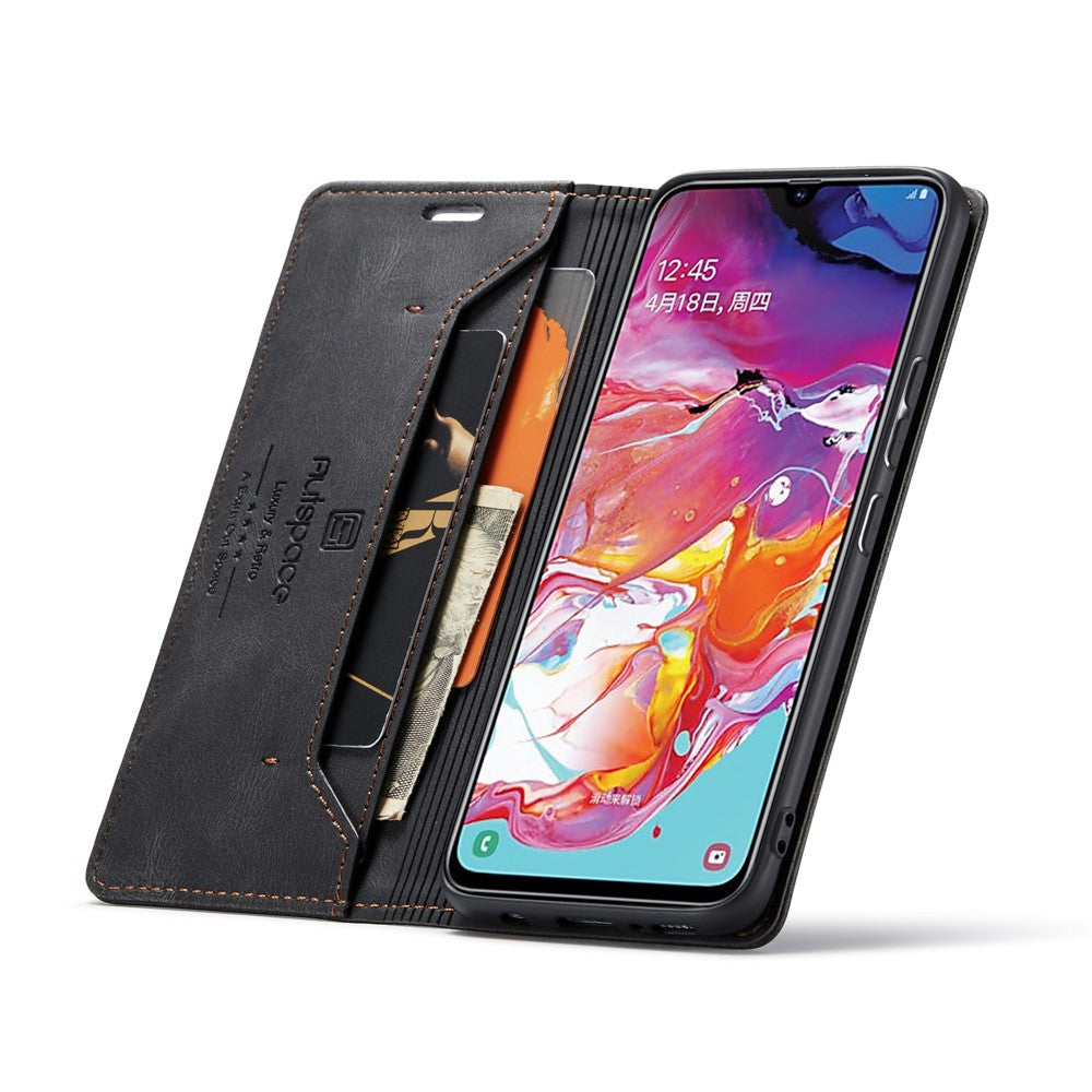 AUTSPACE A01 Series RFID Blokerende Retro Mat Læder Etui Pung til Samsung Galaxy A70